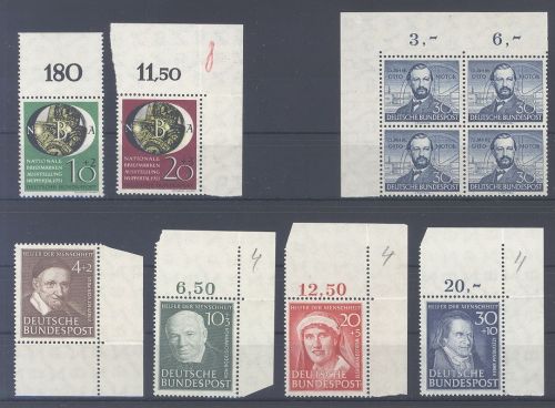 Bund, ** Posten Eckrandwerte aus 1951-52 auf Steckkarte