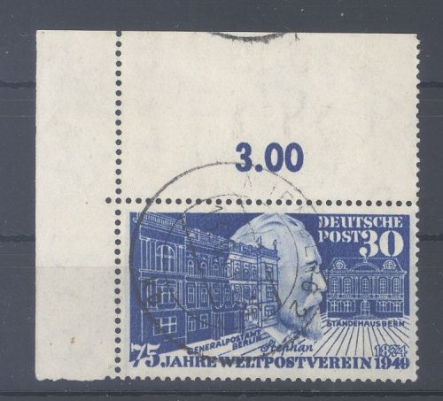 Bund Michel Nr. 116 , 75 Jahre UPU gezähnter Oberrand gestempelt