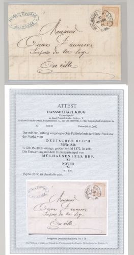 Dt. Reich, Brief mit Michel Nummer 18 I b EF mit Hufeistempel, FA BPP