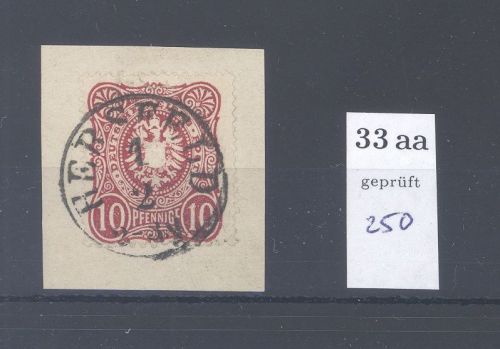 Dt. Reich Mi.Nr. 33aa, 10 Pfge. Adler-Krone 1865-79 Briefstück, geprüft BPP