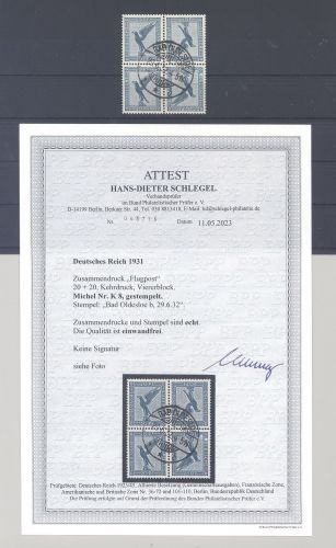 Dt. Reich 2 x Zusammendruck Mi. K 8 als Viererblock gestempelt, FA BPP