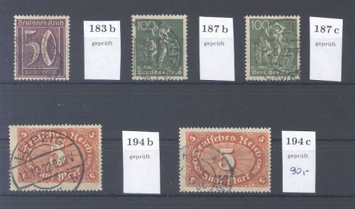 Dt. Reich, gestempelter Posten Farben aus Michel Nr. 177-96, gp. Infla