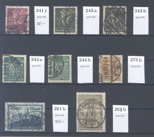 Dt. Reich, gestempelter Posten Farben aus Michel Nr. 241-261, gp. Infla