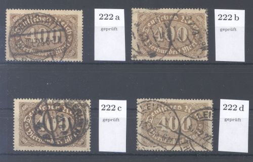 Dt. Reich Mi.Nr. 222a-d, 400 Mark Freimarke 1922 gestempelt gp. Infla