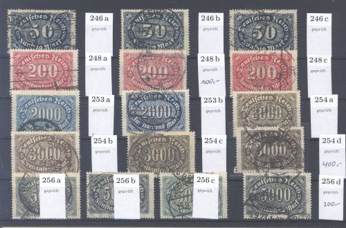 Dt. Reich, gestempelter Posten Farben aus Michel Nr. 246-57, gp. Infla