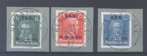 Dt. Reich Michel Nummer 407-09, IAA 1927 gestempelt auf Briefstücken