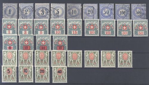 Schweiz, **/gestempelter Posten Portomarken ab 1878 auf Steckkarte