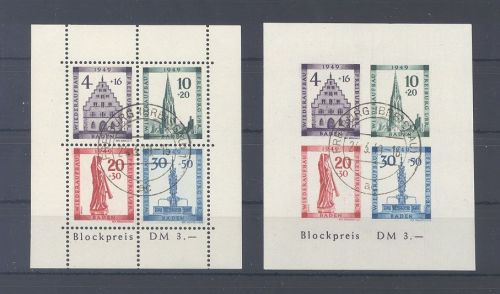 Franz. Zone Baden Block 1 A + B, Blockpaar gestempelt, geprüft BPP