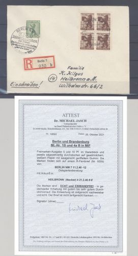 SBZ, R - Brief Michel Nummer 1 B und 4 B, Bären Zähnung B MiF, FA BPP