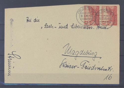 SBZ, Brief mit 2 x Michel Nummer 86, 12 Pfg. gezähnt als MeF aus Zerbst