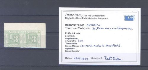 Thurn & Taxis Michel Nummer 36, 1-3 Gr. ** Paar Eckrand, Befund BPP