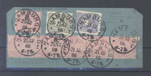 Dt. Reich, Briefstück mit Fünferstreifen Michel Nr. 37c aus Hamburg