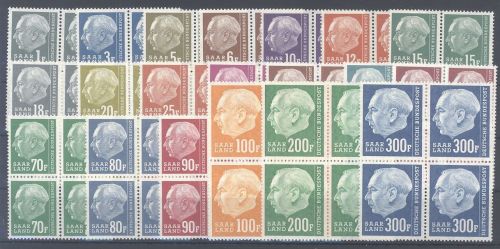 Saarland Michel Nummer 409-28, Heuss-Satz in ** Viererblöcken