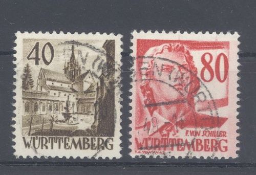 Franz. Zone Württemberg Michel Nummer 35-36 aus Freimarken III gestempelt, gp. BPP
