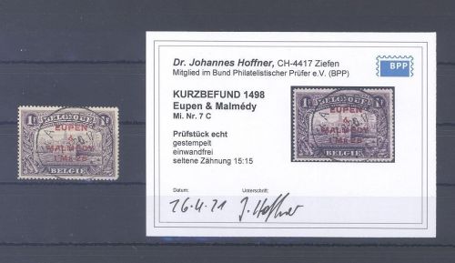 Dt. Abstimmung Eupen Malmedy Mi.Nr. 7 C, gestempelt, Befund BPP