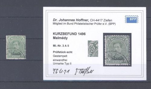 Dt. Abstimmung Malmedy Mi.Nr. 3 A II, 5 C. gestempelt Befund BPP