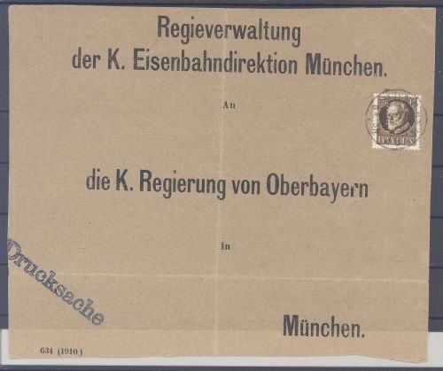 Bayern Dienst Michel Nummer 12, 3 Pfg. 1914 auf Briefvorderseite