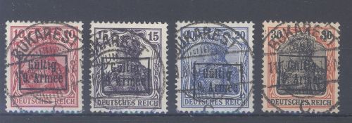 Dt. Bes. 1. WK 9. Armee Michel Nr. 1-4, Freimarken 1918 gestempelt