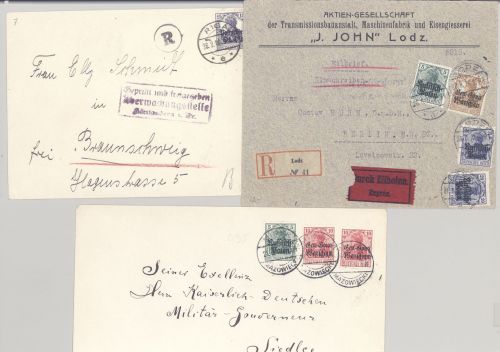 Dt. Bes. 1. WK, 3 verschiedene Briefe mit Eilboten und Zensur