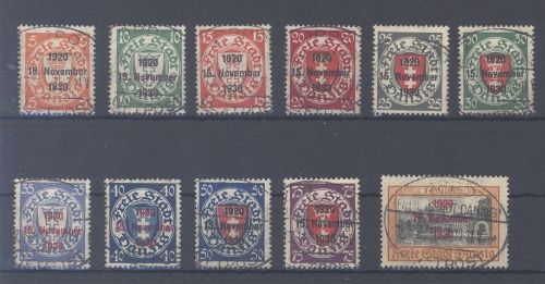 Danzig Michel Nummer 220-30, Überdruckausgabe 1930 gestempelt