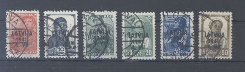 Dt. Bes. 2. WK Lettland Michel Nr. 1-6, Freimarken 1941 gestempelt