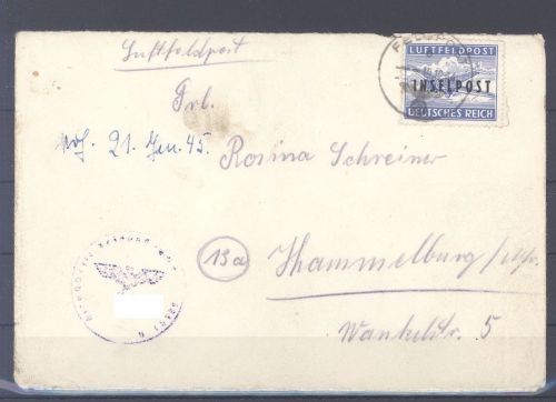 Dt. Feldpost Inselpost Rhodos, Brief mit Michel Nummer 8 B als EF