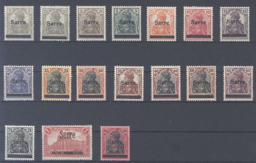 Saargebiet Michel Nummer 1-17, Sarre Aufdruck Satz 1920 */**
