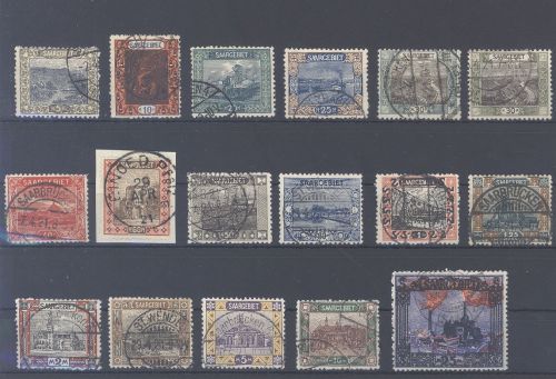Saargebiet Michel Nummer 53-69, Freimarken 1921 gestempelt