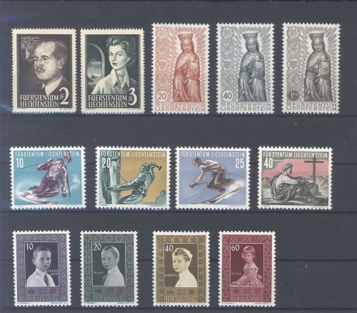 Liechtenstein Michel Nummer 332-341, Jahr 1955 ** auf Steckkarte