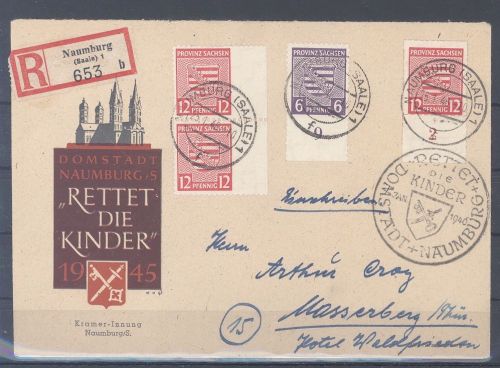 SBZ - Lokalpost Naumburg, Brief 69 Xb und Paar 71 X B, 12 Pfg. B Zähnung