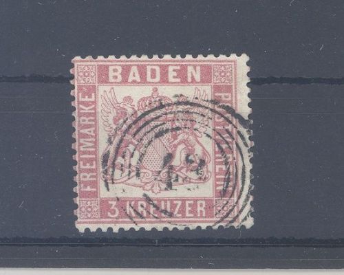 Baden Michel Nummer 16, 3 Kreuzer Freimarke 1862 gestempelt, gp BPP