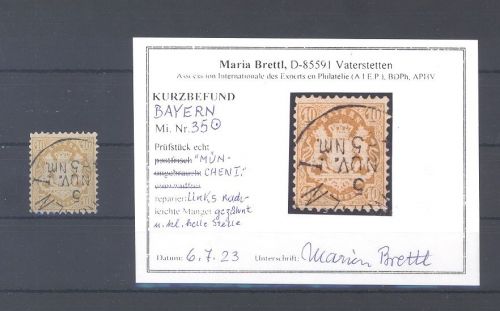 Bayern Michel Nummer 35, 10 Kreuzer 1875 gestempelt, Befund BPP