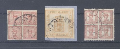 Mecklenburg-Schwerin Michel Nummer 1, 2 und 5 gestempelt