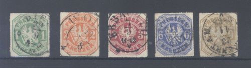 Preußen Michel Nummer 22-26, Freimarken 1867 gestempelt