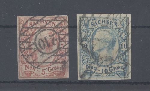 Sachsen Michel Nummer 12-13, Freimarken 1856 gestempelt