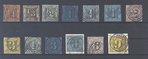 Thurn & Taxis Michel Nummer 1-12, 1. Ausgabe gestempelt