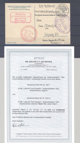 Dt. Reich, Zeppelinkarte mit Michel Nummer 438-39 mit 439 X I, FA BPP