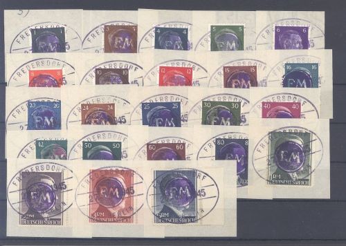 Dt. Lokalpost Fredersdorf Mi.Nr. 1-23, Freimarken 1945 auf Briefstücken