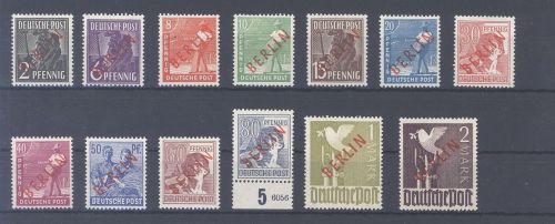 Berlin Michel Nummer 21-34 Rotaufdruck 1949 **, geprüft BPP