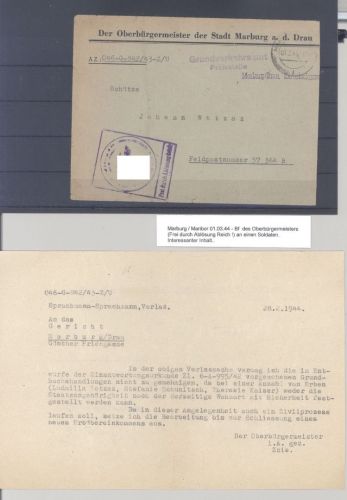 Dt. Feldpost 2. WK, Brief 1944 Oberbürgermeister Marburg FP 57 364 B