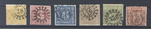 Bayern Michel Nummer 8-13, Freimarken 1862 gestempelt