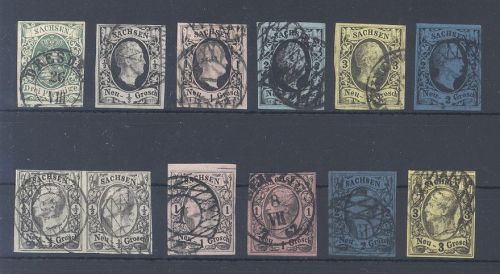 Sachsen Michel Nummer 2-11, Freimarken 1851 gestempelt