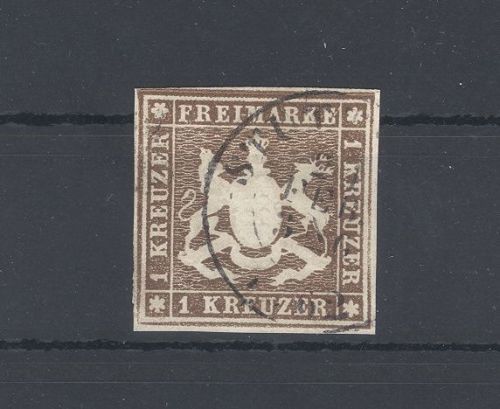 Württemberg Michel Nummer 11 I, 1 Kr. Freimarke 1857 PF I gestempelt