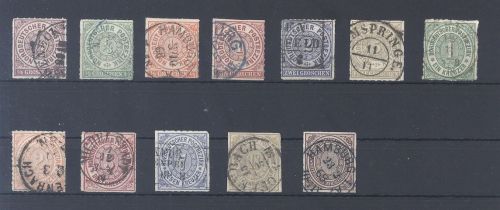 Norddt. Bund Michel Nummer 1-12, Freimarken 1868 gestempelt