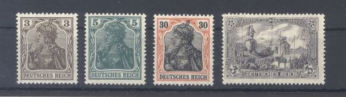 Dt. Reich, 4 ** Werte aus Michel Nummer 84-97 II, geprüft