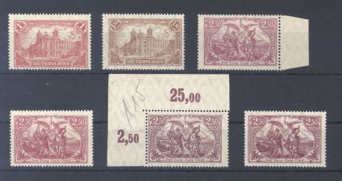 Dt. Reich, ** Posten Farben aus Michel Nummer 113-15, geprüft Infla