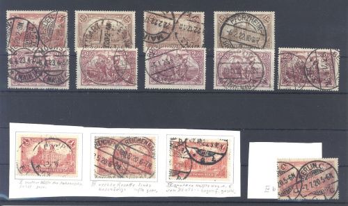 Dt. Reich, gestempelter Farben - Abarten aus Michel Nummer 113-15, geprüft Infla