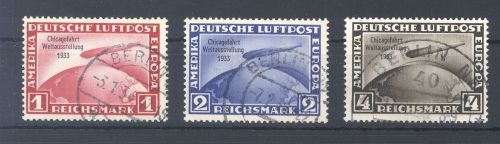 Dt. Reich Michel Nummer 496-98 Zeppelin Chicagofahrt gestempelt