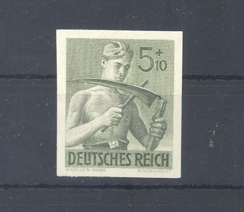 Dt. Reich Michel Nummer 851 U, 5 Pfg. Arbeitsdienst 1943 ungezähnt **, geprüft