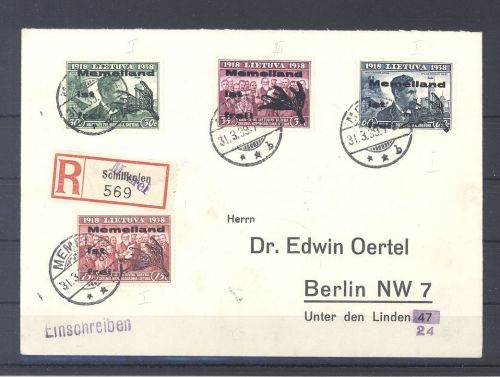 Memel, R - Brief mit Lokalausgabe Michel Nummer I-IV Schillkojen